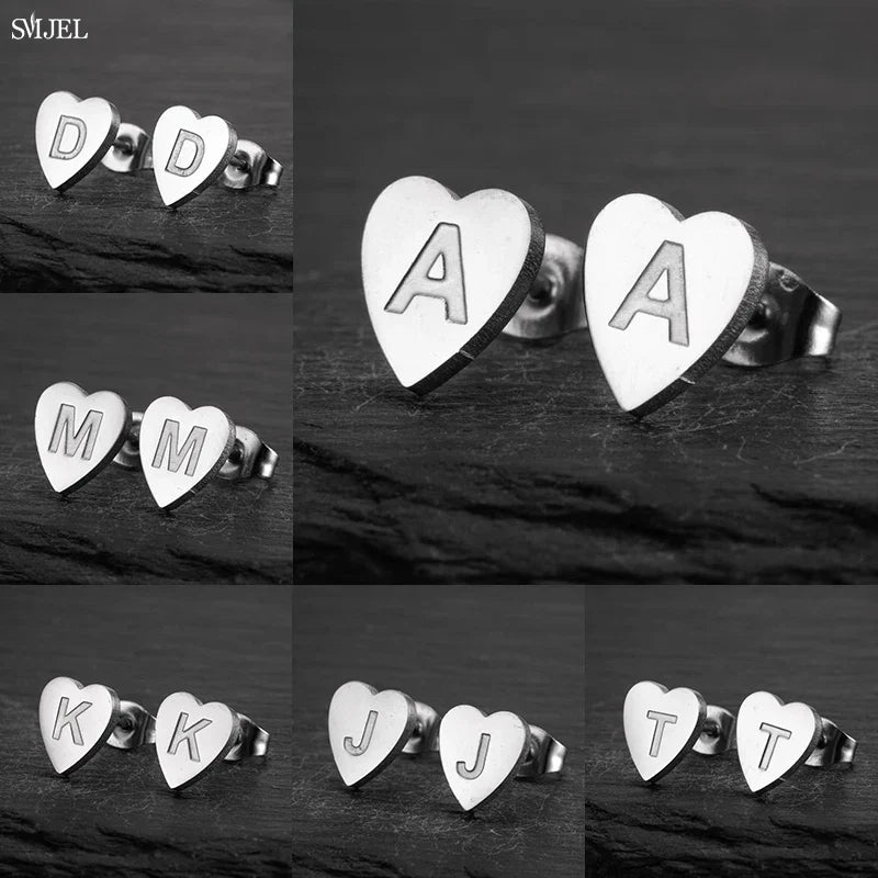 100% Stainless Steel A-Z Initial Earrings for Women Girls Personalize Letter Name Heart Stud Earring Family Jewelry Best Gifts Vera Lux