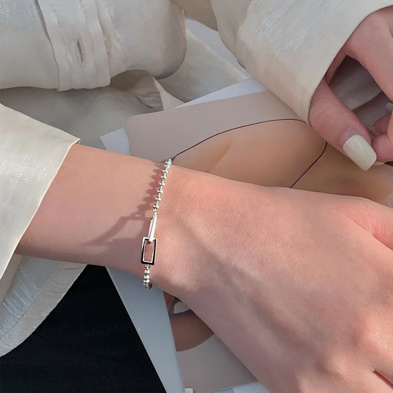 VENTFILLE 925 Sterling Silver Geometric Square Round Bead Bracelet For Women Personality Temperament Simple Hand Jewelry Party Vera Lux