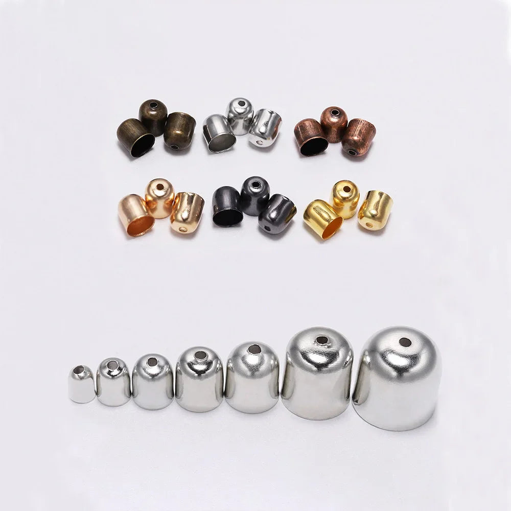 50-100pcs/lot Crimp End Caps Leather Cords End Tip Beads Caps Fit 4 -12mm Clasps For DIY Jewelry Making Findings Supplies Vera Lux