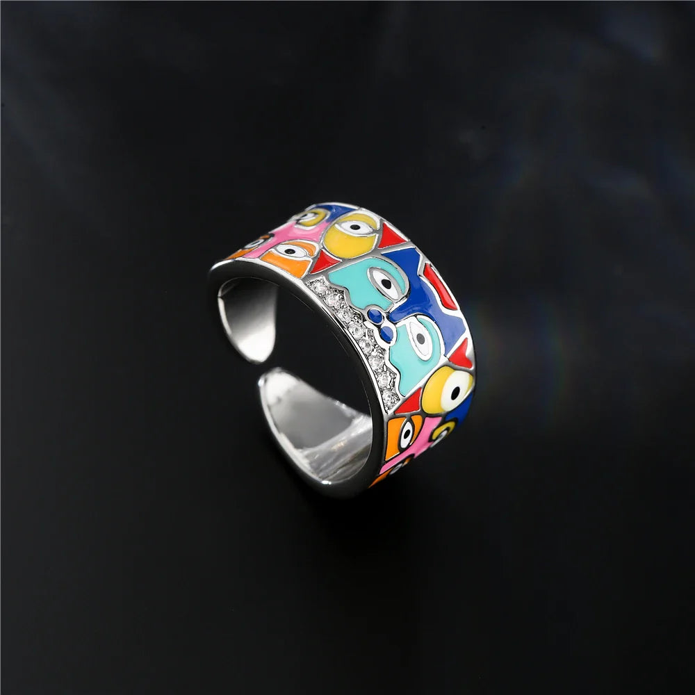 NEWBUY 2024 New Rings For Women White CZ Handmade Enamel Lovely Cat Unique Trendy Ring Party Fashion Jewelry Vera Lux