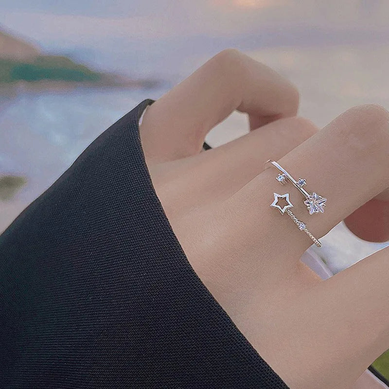 925 Sterling Silver Star Crytal Ring for Women Girl Personality Simple Adjustable Exquisite Jewelry Dropshippipng Gift Vera Lux