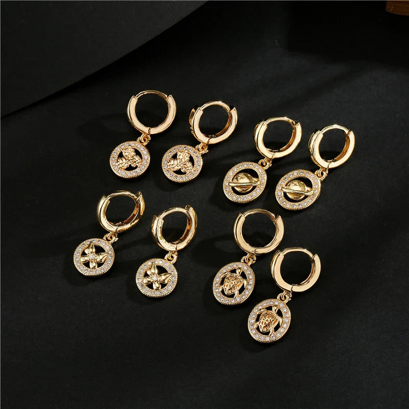 NEWBUY Fashion Gold Color Copper Geometric Earrings Luxury CZ Elephant Charm Dangle Earring Female Party Jewelry Accessories Vera Lux