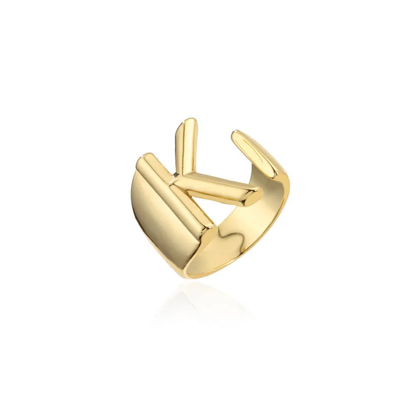 Hollow A-Z Letter Gold Color Metal Adjustable Opening Ring Initials Name Alphabet Female Party Chunky Wide Trendy Jewelry Vera Lux