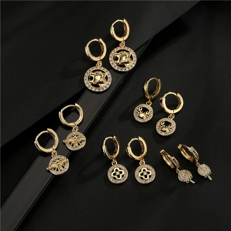 NEWBUY Fashion Gold Color Copper Geometric Earrings Luxury CZ Elephant Charm Dangle Earring Female Party Jewelry Accessories Vera Lux
