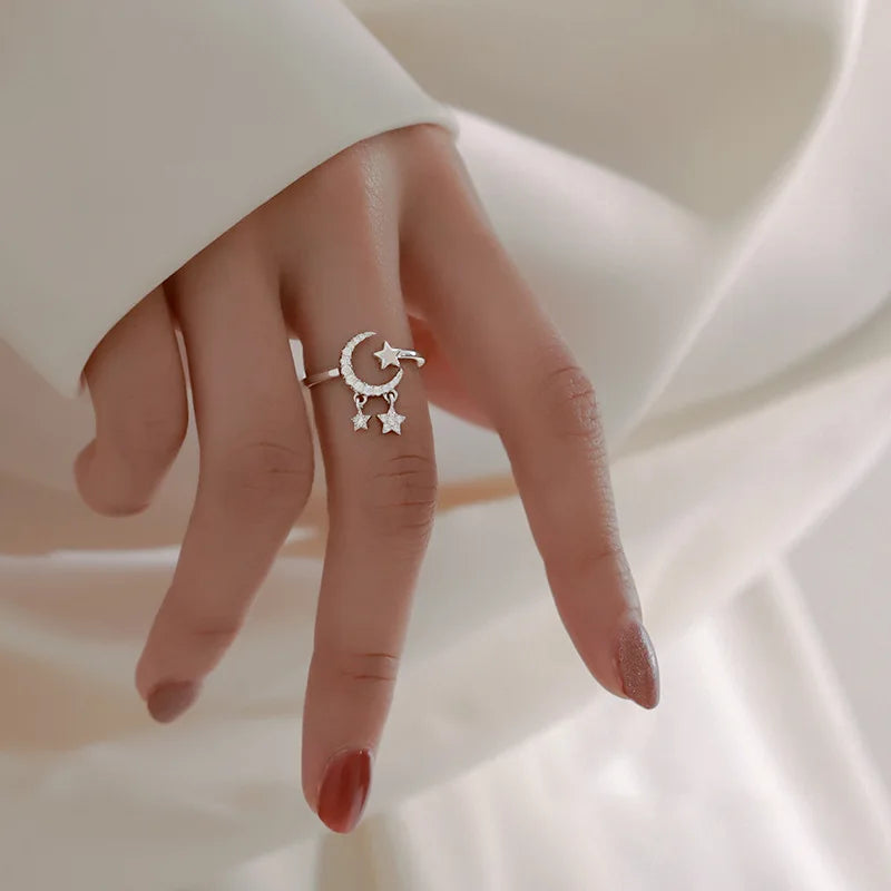 VENTFILLE 925 Silver Moon Tassel Opening Female Fashion Ins Ring Vera Lux
