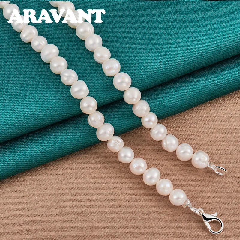 Aravant 925 Silver Freshwater Pearl Necklaces Chain For Women Wedding Fashion Jewelry Vera Lux