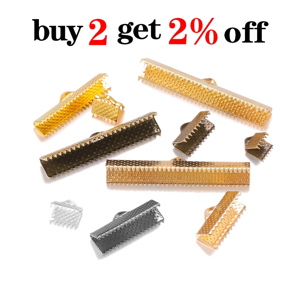 50pcs/lot Crimp Beads Cove Clasps Cord Leather Clip Necklace Bracelet Connectors End Caps For DIY Jewelry Findings Supplies Vera Lux
