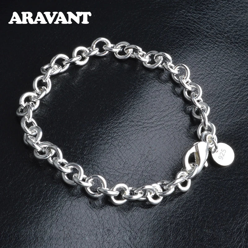Aravant 925 Sterling Silver 6mm Link Chain Bracelet For Women Fashion Jewelry Vera Lux