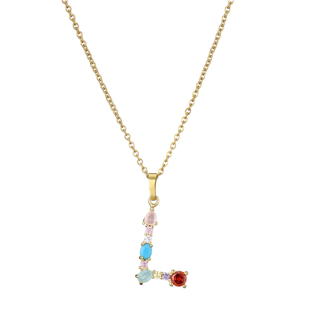2024 New Hot Colourful Crystal AAA CZ 26 Capital Letters Pendant Necklace For Women Girl Gold Color Copper Initial Name Jewelry Vera Lux