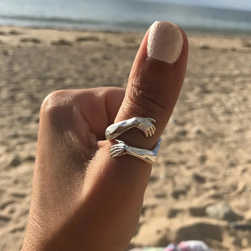 Gothic Hug Muscle Hands Rings For Women Men Adjustable Open Cuff Ring Party Wedding Couple Rings Vintage Jewelry Anillos Bague Vera Lux