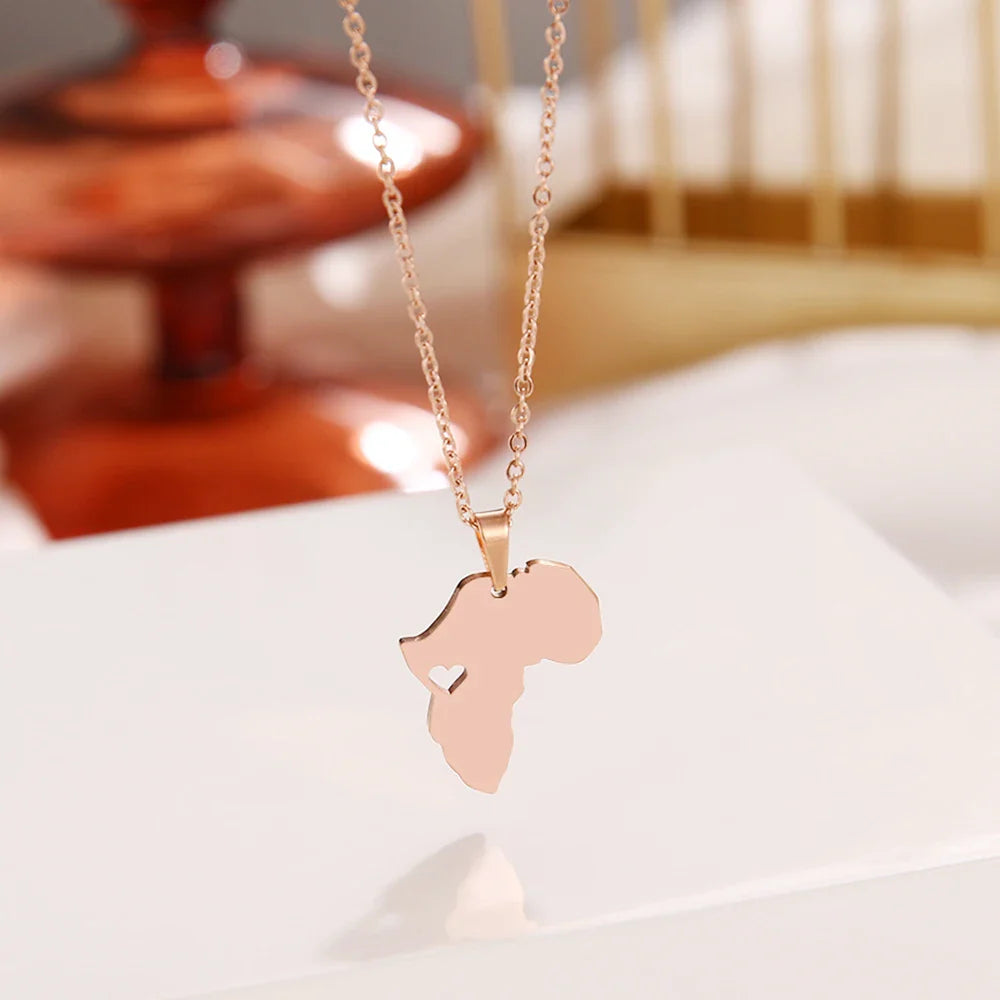 DOTIFI  Stainless Steel Necklace For Women Man Africa Map Gold Color Pendant Necklace Engagement Jewelry Vera Lux