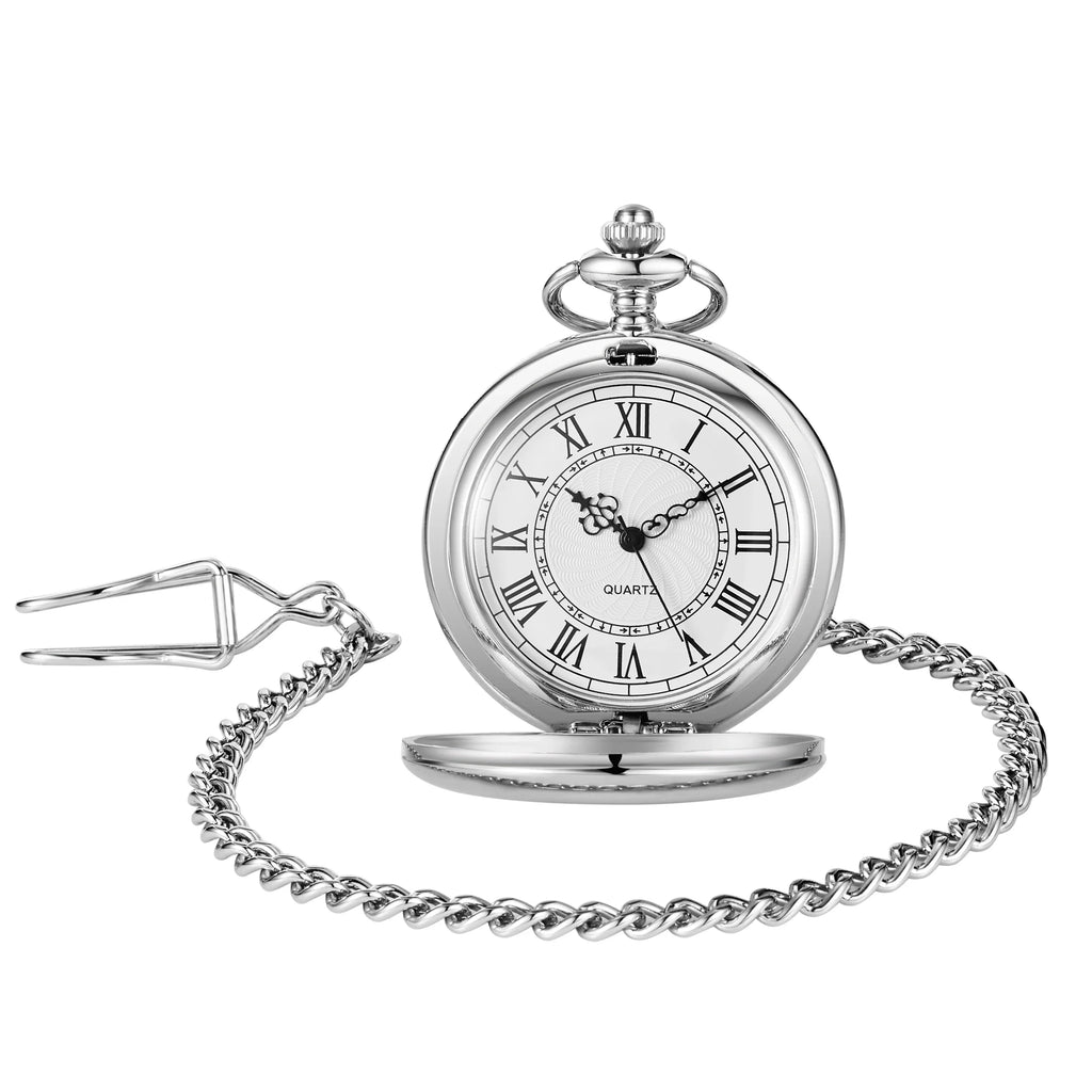 Fashion 37CM Fob Chain Smooth Steel Quartz Pocket Watch Vintage Roman Nmber Dial Pendant Fob Watch Gifts Clock Vera Lux