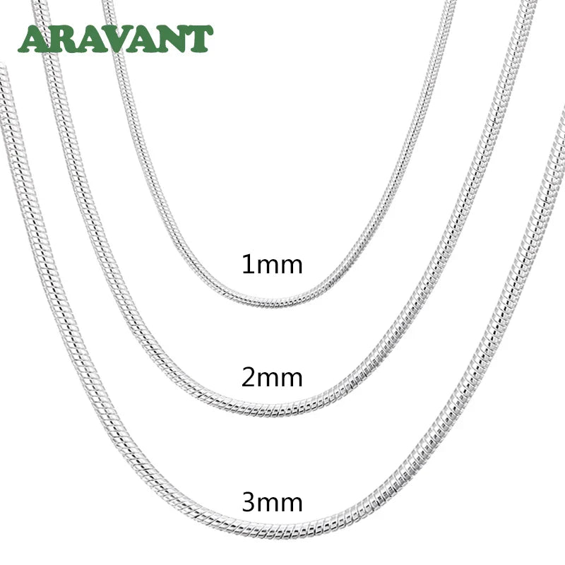 Aravant 925 Silver 1MM/2MM/3MM Snake Chain Necklace For Men Women Pendant Fashion Jewelry Vera Lux