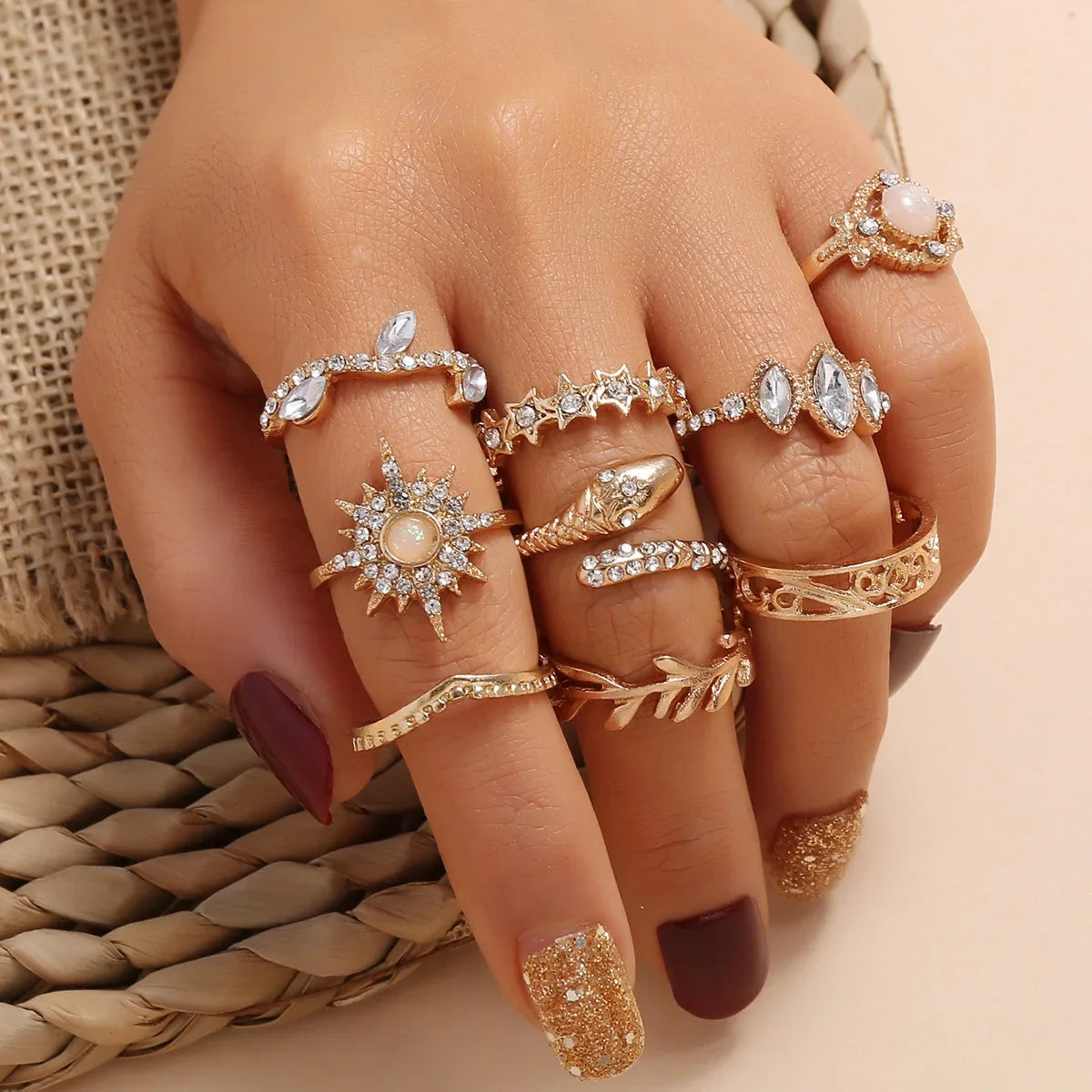 Trendy Geometric Moon Knuckle Finger Rings Set For Women 2021 Bohemian Crystal stone Female Ring Wedding Jewelry Vera Lux