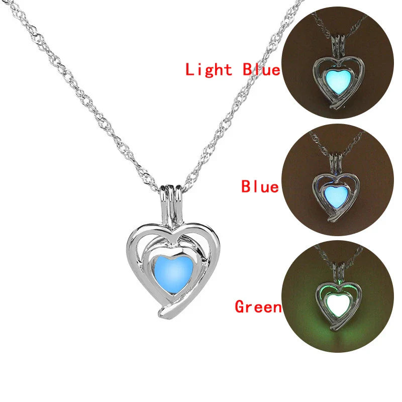 Glow in The Dark Locket necklace For Women Gun skull Heart mermaid Cross tortoise Glowing beads cage pendant Fashion Jewelry Vera Lux