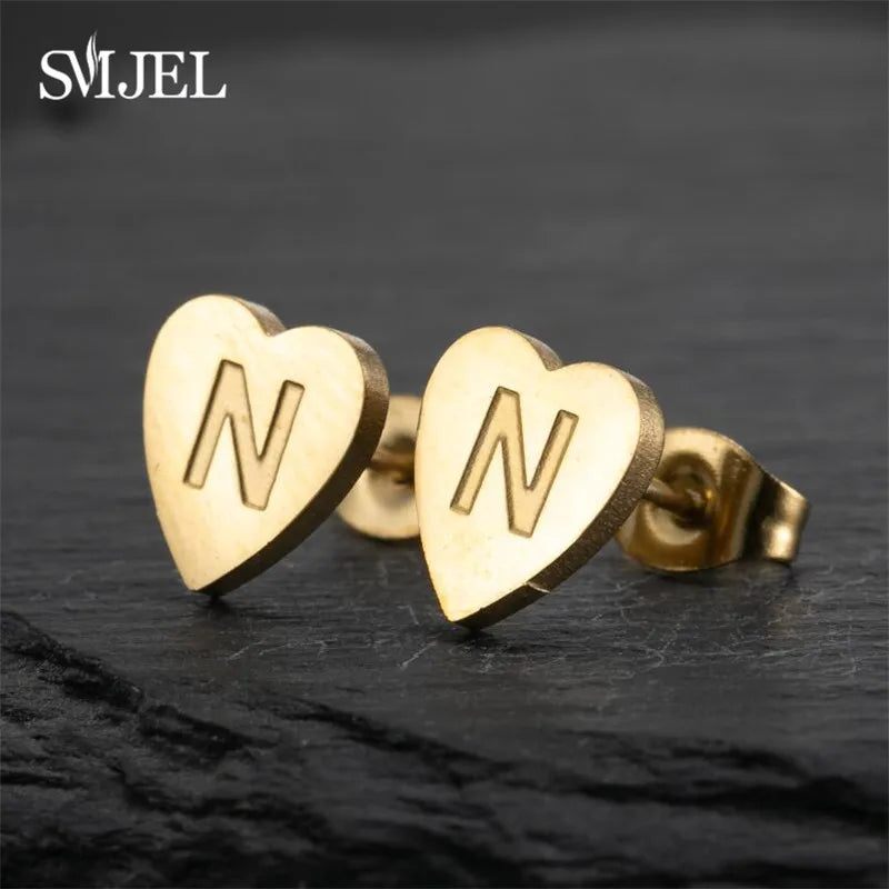 100% Stainless Steel A-Z Initial Earrings for Women Girls Personalize Letter Name Heart Stud Earring Family Jewelry Best Gifts Vera Lux
