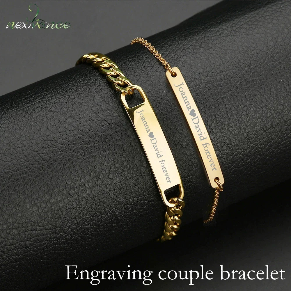Nextvance Customized Engraving Nameplate Couple Bracelets on hand Stainless Steel Chain Bracelet  For Women Lovers  Jewelry Day Vera Lux