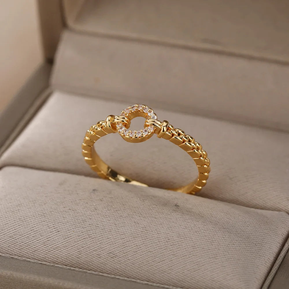 Zircon Round Rings For Women Punk Rock Chain Round Open Adjusted Stainless Steel Ring Accessories Jewelry Gift Bijoux Femme Vera Lux