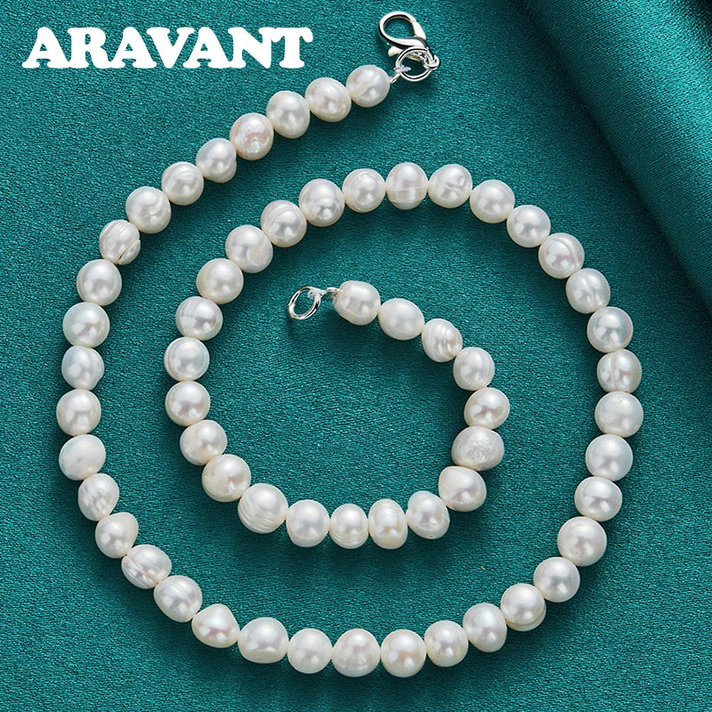 Aravant 925 Silver Freshwater Pearl Necklaces Chain For Women Wedding Fashion Jewelry Vera Lux