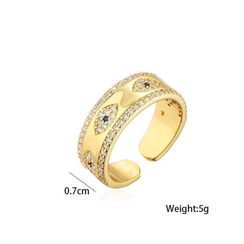 NEWBUY 2024 Fashion Gold Color Copper Wedding Jewelry AAA CZ Evil Eye Design Open Ring For Women Girl Engagement Gift Vera Lux