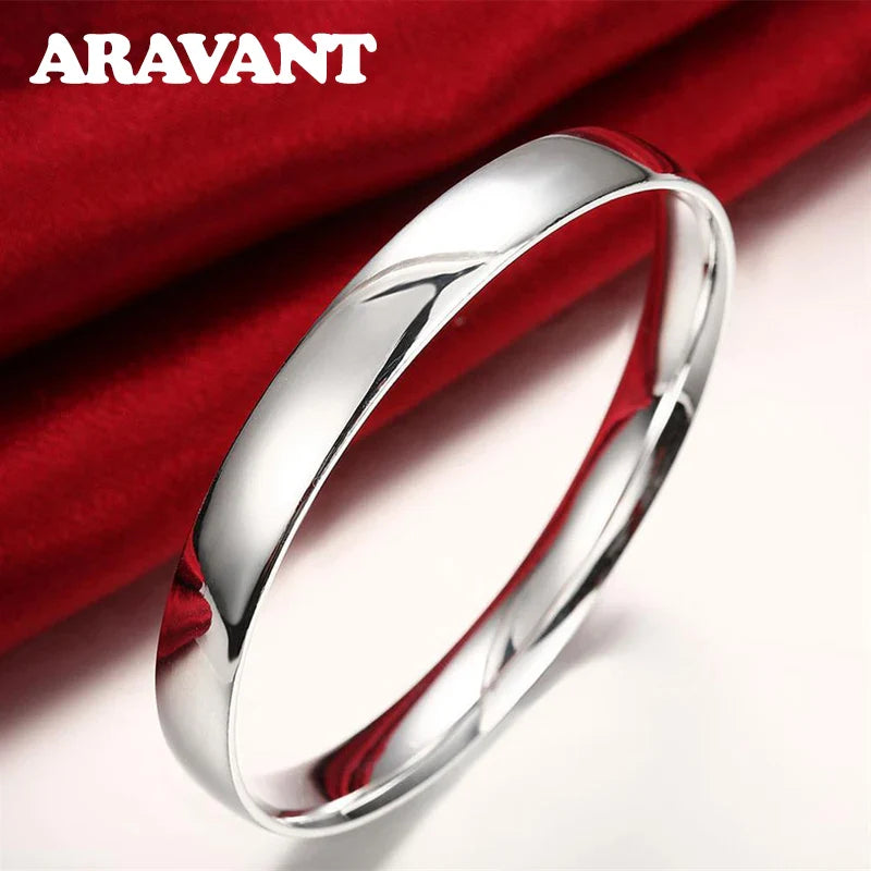 Aravant 925 Silver 10MM Smooth Bracelet&Bangle For Men Women Fashion Jewelry Gifts Vera Lux