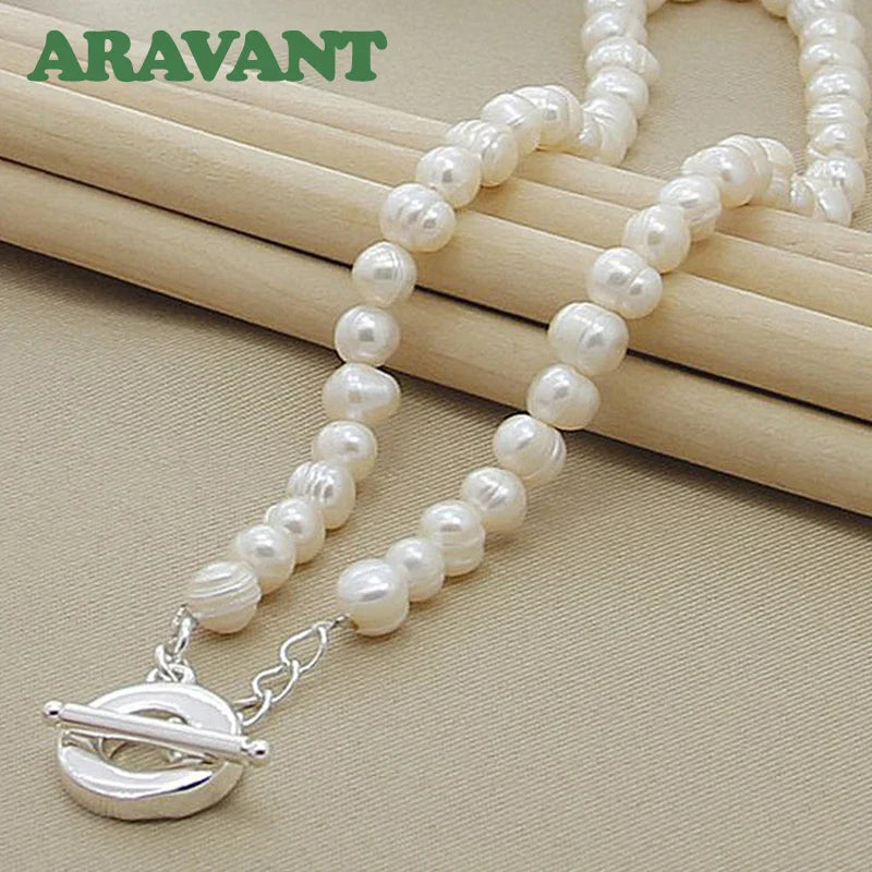 Aravant 925 Silver 8-9mm Freshwater Pearl Necklaces For Women Fashion Jewelry Vera Lux