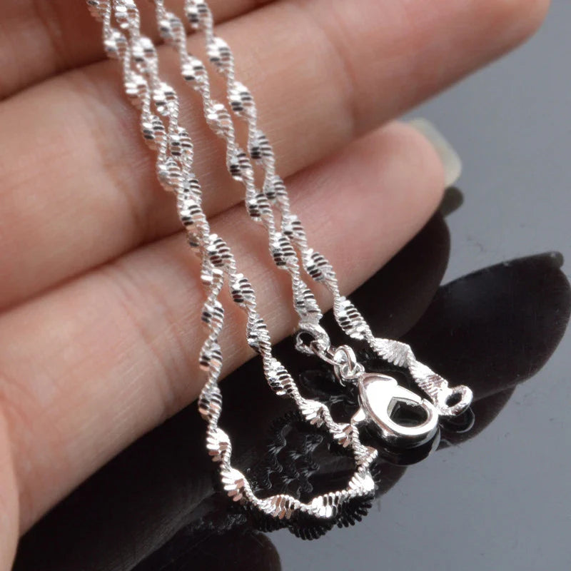 Aravant 925 Silver 2MM Twisted Water Wave Chain Link Necklaces For Women Girls Jewelry Vera Lux