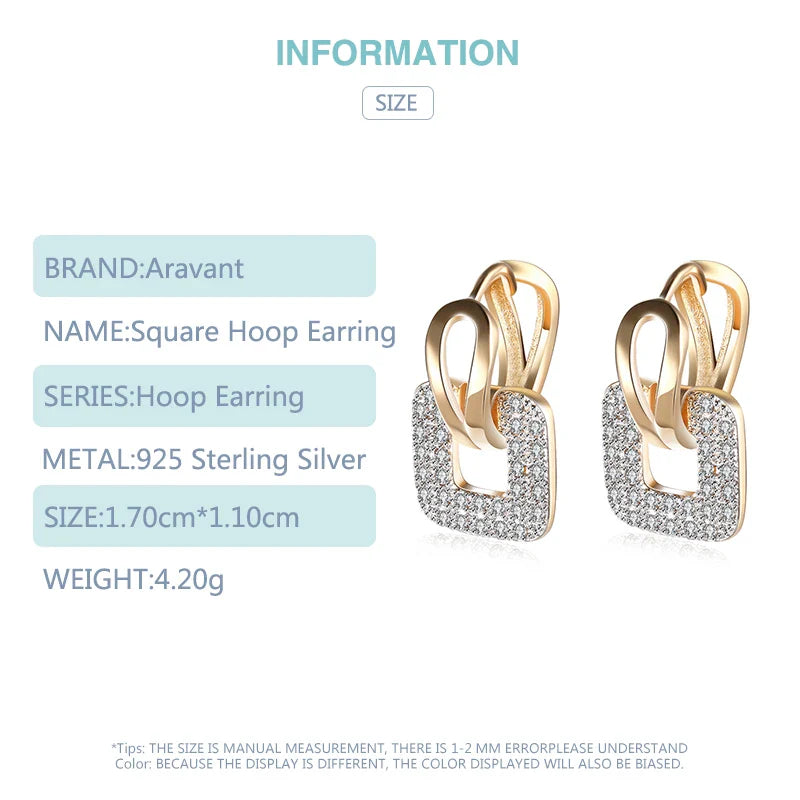 Aravant 925 Silver 18K Gold Square Hoop Earrings For Women Wedding Party Fashion Jewelry Vera Lux