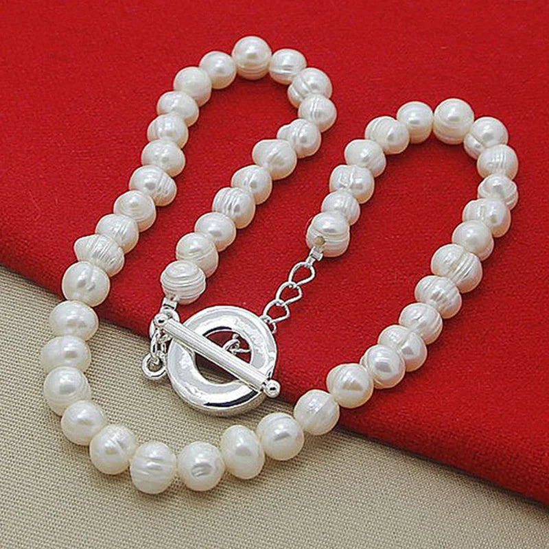 Aravant 925 Silver 8-9mm Freshwater Pearl Necklaces For Women Fashion Jewelry Vera Lux