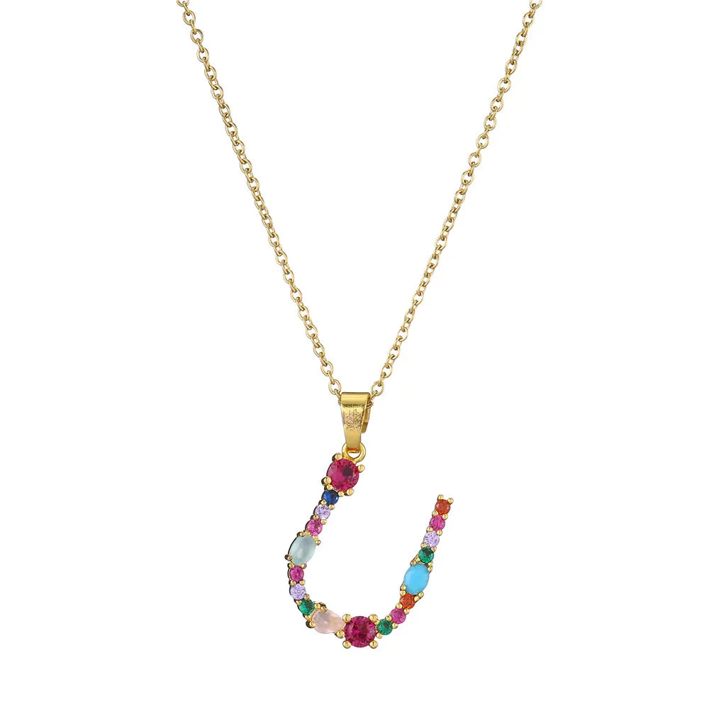 2024 New Hot Colourful Crystal AAA CZ 26 Capital Letters Pendant Necklace For Women Girl Gold Color Copper Initial Name Jewelry Vera Lux