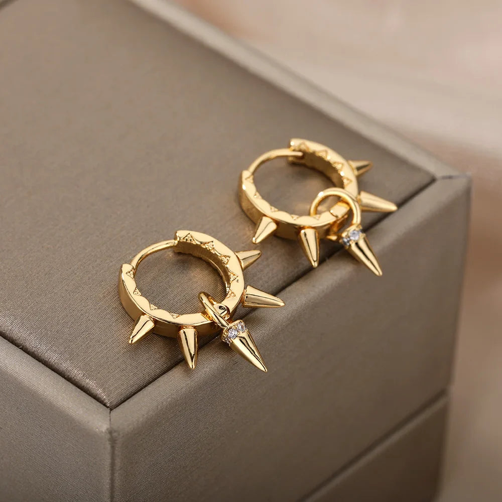 Punk Spike Rivet  Stainless Steel Earrings For Women Gold Color Earring Gothic Christmas Party Jewelry Gift Bijoux Femme Vera Lux