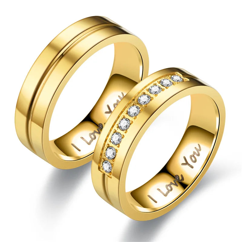 Fashion Stainless Steel Couple Engagement Rings For Women Men Crystal I LOVE YOU Ring 2021 Wedding Jewelry Gift Vera Lux