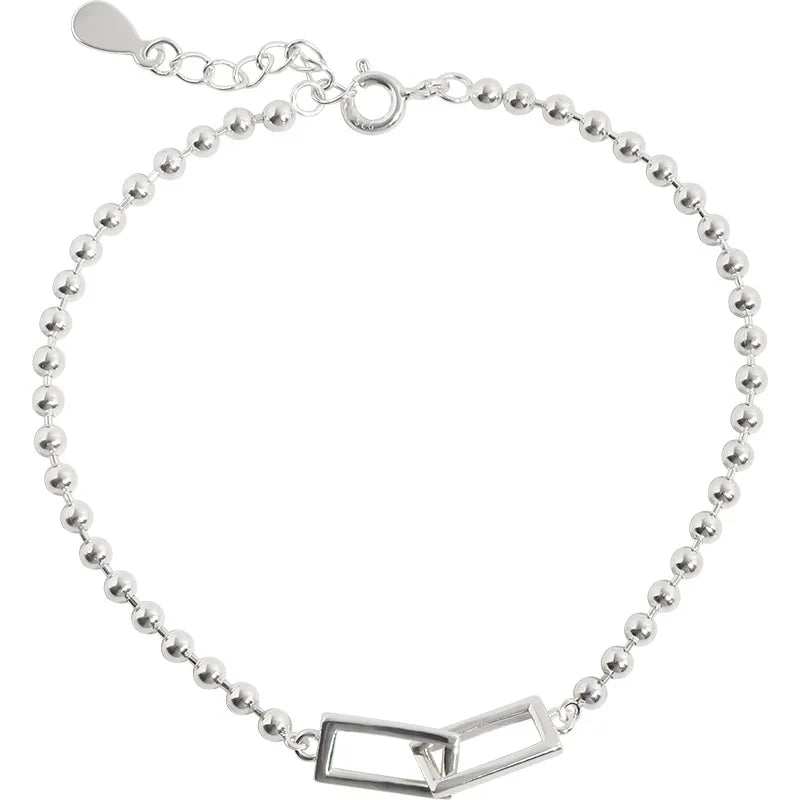 VENTFILLE 925 Sterling Silver Geometric Square Round Bead Bracelet For Women Personality Temperament Simple Hand Jewelry Party Vera Lux