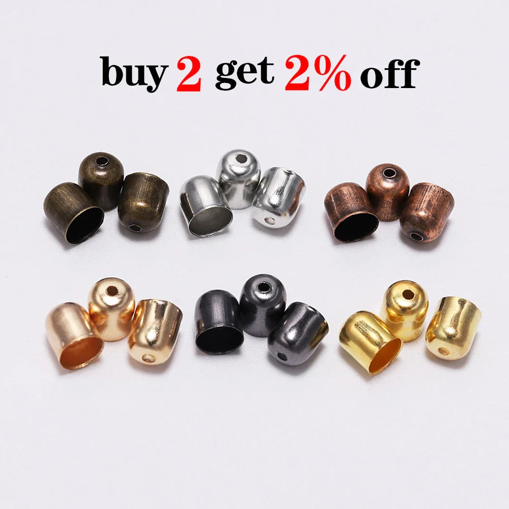 50-100pcs/lot Crimp End Caps Leather Cords End Tip Beads Caps Fit 4 -12mm Clasps For DIY Jewelry Making Findings Supplies Vera Lux