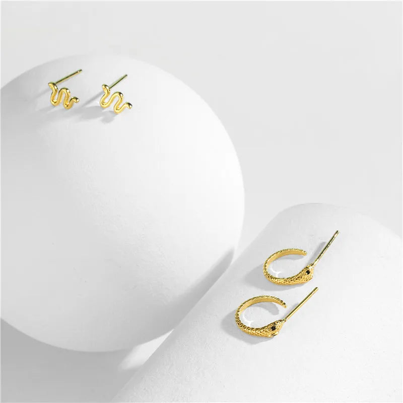 High Quality Colorful Crystal Zirconia Snake Earrings Punk Style Gold Color Small Hoop Earrings Jewelry Vera Lux