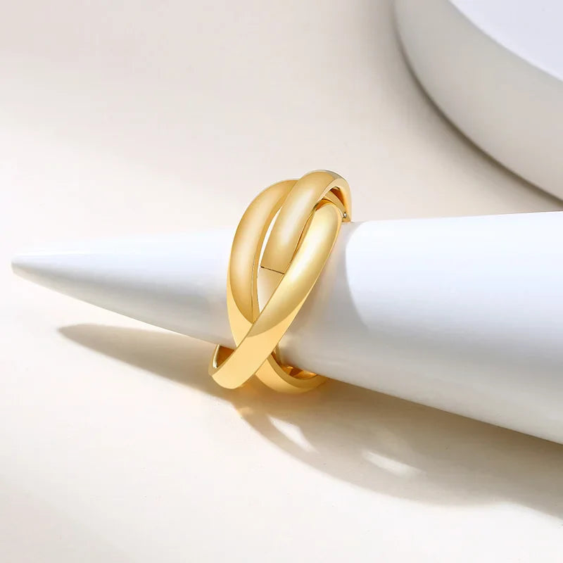 Charm Women Rings Triple Interlocked Rolling Ring Stainless Steel Gold Color Christmas Jewelry Vera Lux