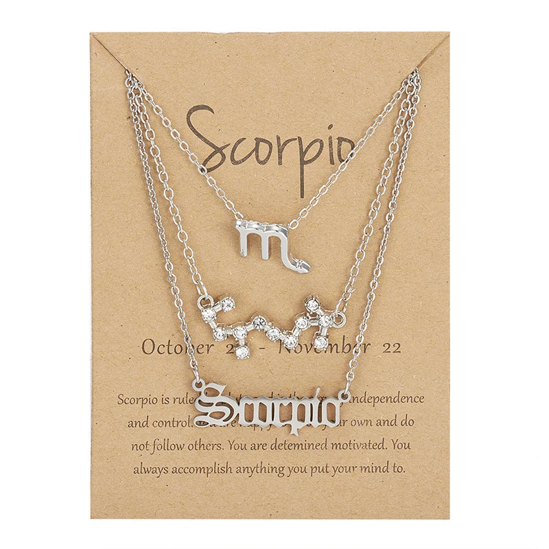 3Pcs/set 12 Zodiac Sign Necklace For Women 12 Constellation Pendant Chain Choker Birthday Jewelry With Cardboard Card Vera Lux