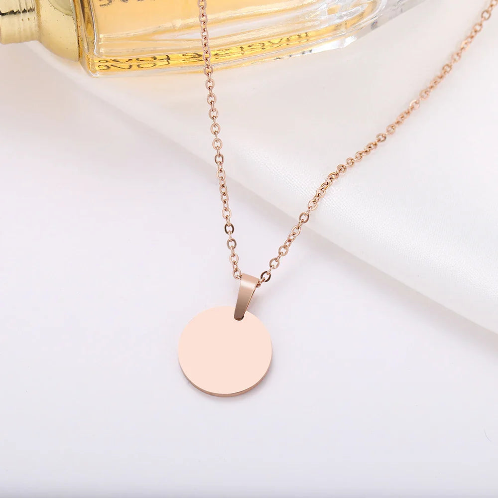 DOTIFI Stainless Steel Necklace Round Circle Pendant For Women Elegant Clavicle Rose Gol dNecklace Wedding Jewelry Wholesale Vera Lux