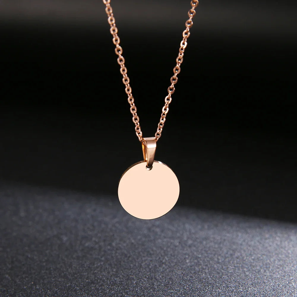 DOTIFI Stainless Steel Necklace Round Circle Pendant For Women Elegant Clavicle Rose Gol dNecklace Wedding Jewelry Wholesale Vera Lux