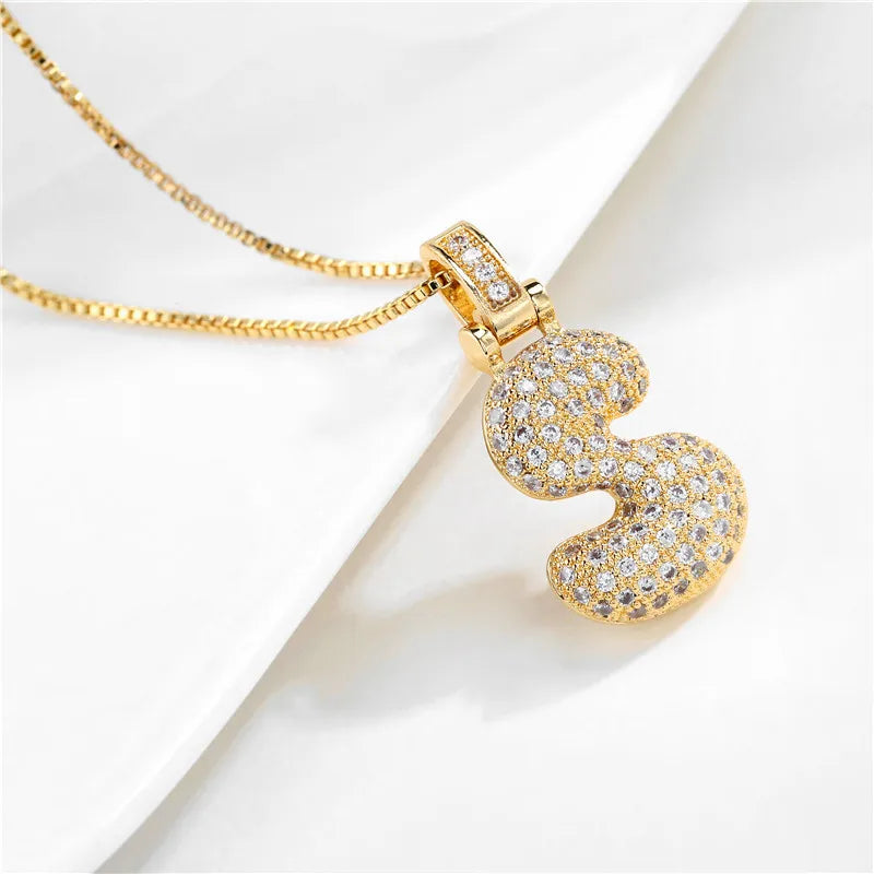 NEWBUY CZ Zirconia Crystal 26 A-Z Letters Pendant Necklace For Men Women Punk Initials Name Necklace Fashion Hip Hop Jewelry Vera Lux