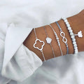 Fashion Geometric Stone Charm Bracelet Set For Women Retro Silver Color Moon Wrist Chain Open Bangle Lady Trendy Boho Jewelry Vera Lux