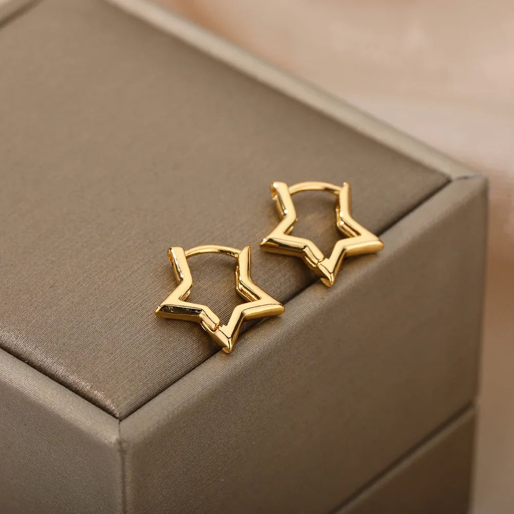 Geometric Star Earrings For Women Stainless Steel Star Hoop Earring Girl Jewelry Gift Charm Hypoallergenic Accessories Brincos Vera Lux