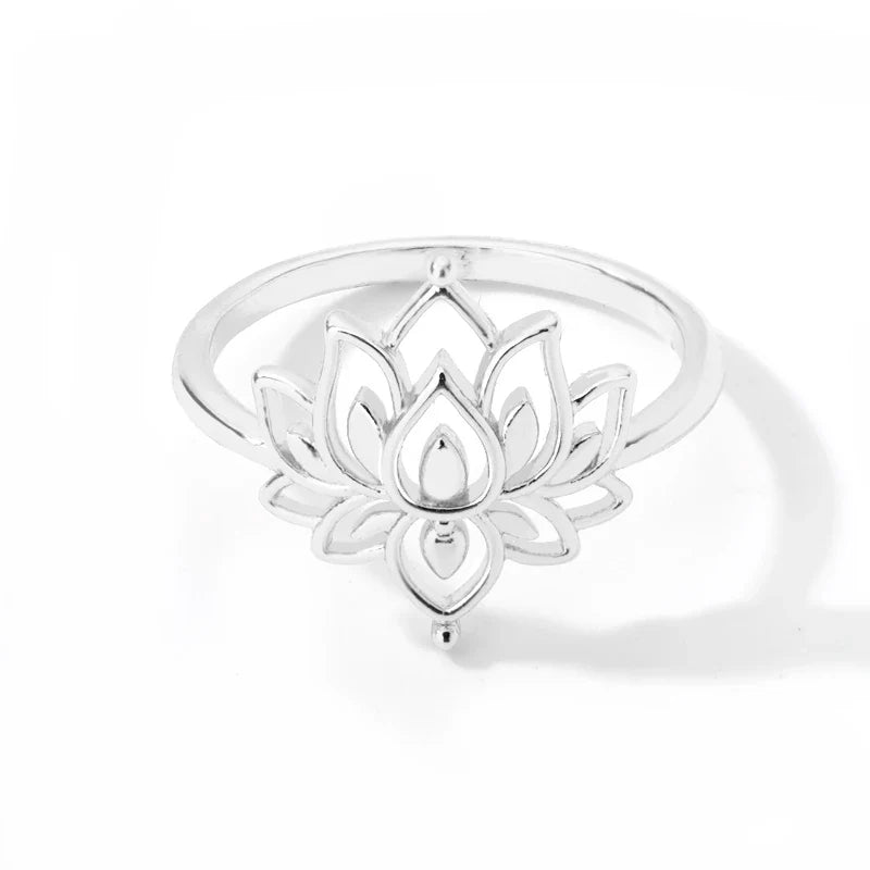 Lotus Flower Rings For Women Stainless Steel Gold Color Hollow Out Ring Fashion Wedding Party Aesthetic Jewelry Gift anillos Vera Lux