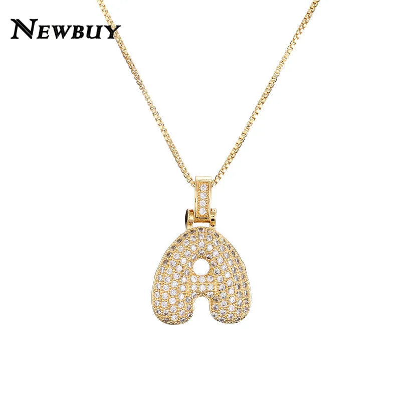 NEWBUY CZ Zirconia Crystal 26 A-Z Letters Pendant Necklace For Men Women Punk Initials Name Necklace Fashion Hip Hop Jewelry Vera Lux