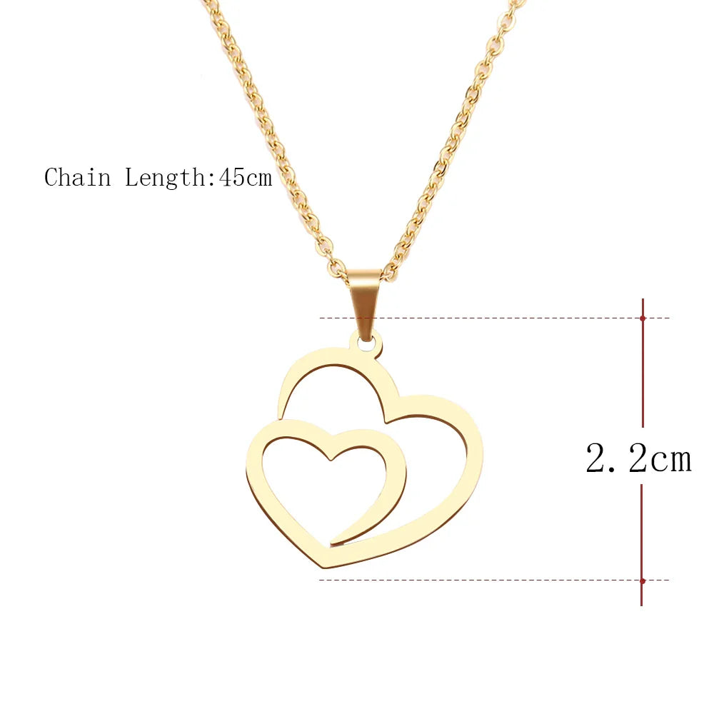 DOTIFI Stainless Steel Necklace For Women Man Hollow Double Heart Choker Pendant Charms Necklace Engagement Jewelry Vera Lux