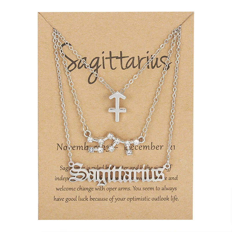 3Pcs/set 12 Zodiac Sign Necklace For Women 12 Constellation Pendant Chain Choker Birthday Jewelry With Cardboard Card Vera Lux