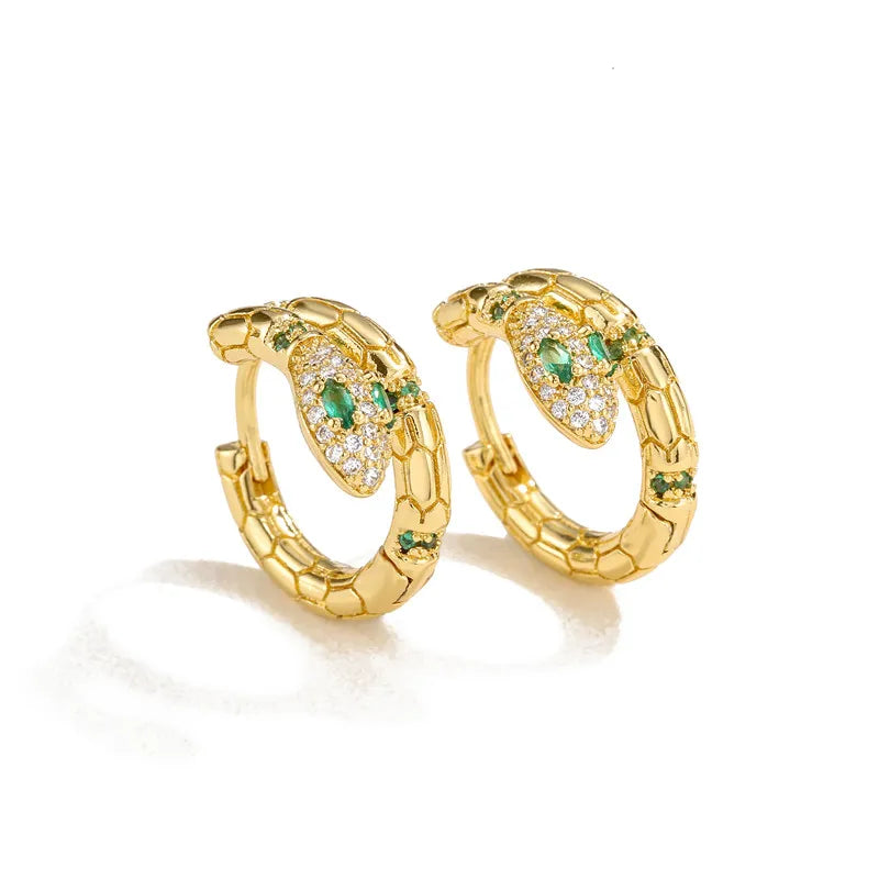 High Quality Colorful Crystal Zirconia Snake Earrings Punk Style Gold Color Small Hoop Earrings Jewelry Vera Lux