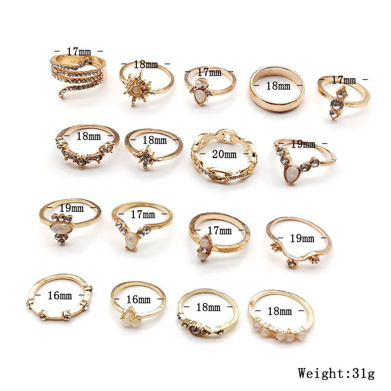 Fashion Geometric Knuckle Rings set For Women Crystal Gold color Finger Ring Boho Ladies wedding Jewelry Gift Vera Lux