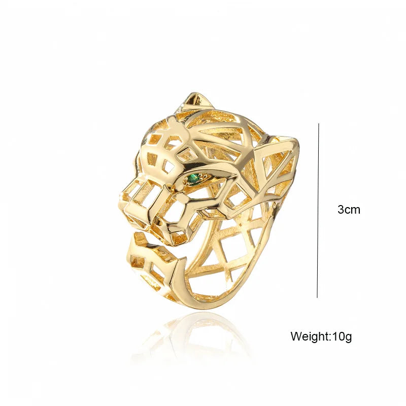 2025 New Fashion Statement Big Animal Ring For Women Girl Party Jewelry Gold Color Hollow Leopard Open Ring Wholesale Vera Lux