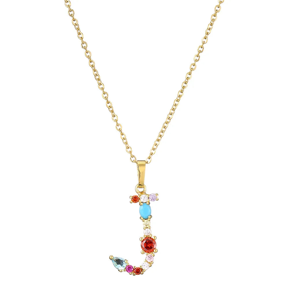 2024 New Hot Colourful Crystal AAA CZ 26 Capital Letters Pendant Necklace For Women Girl Gold Color Copper Initial Name Jewelry Vera Lux